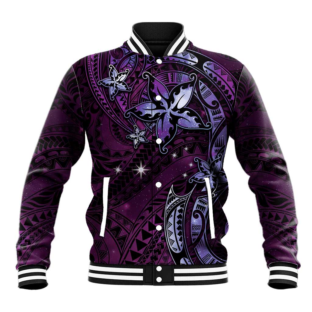 Hawaii Makahiki Season Baseball Jacket Floral Tribal Tattoo Purple Galaxy LT05 Unisex Purple - Polynesian Pride