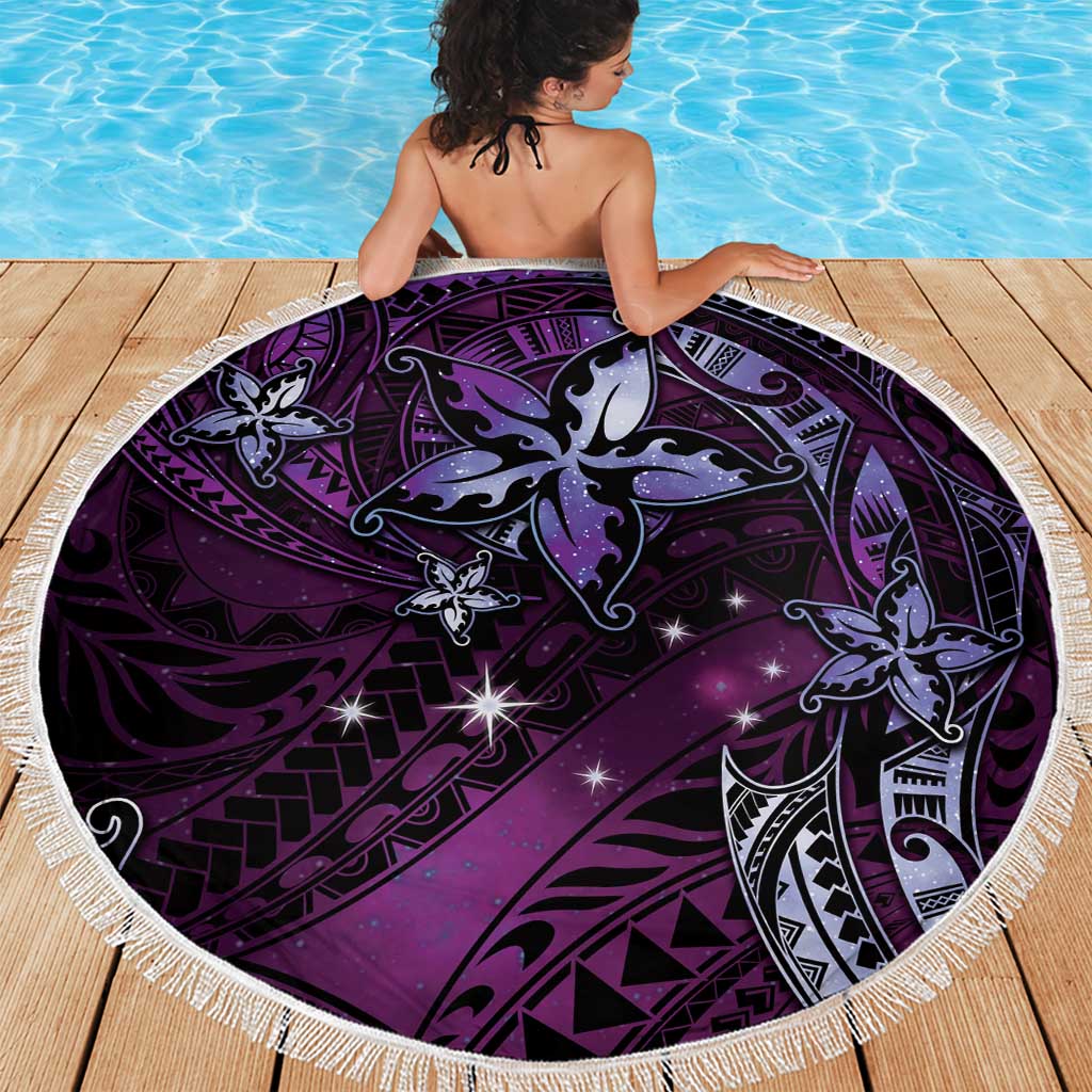 Hawaii Makahiki Season Beach Blanket Floral Tribal Tattoo Purple Galaxy LT05 - Polynesian Pride