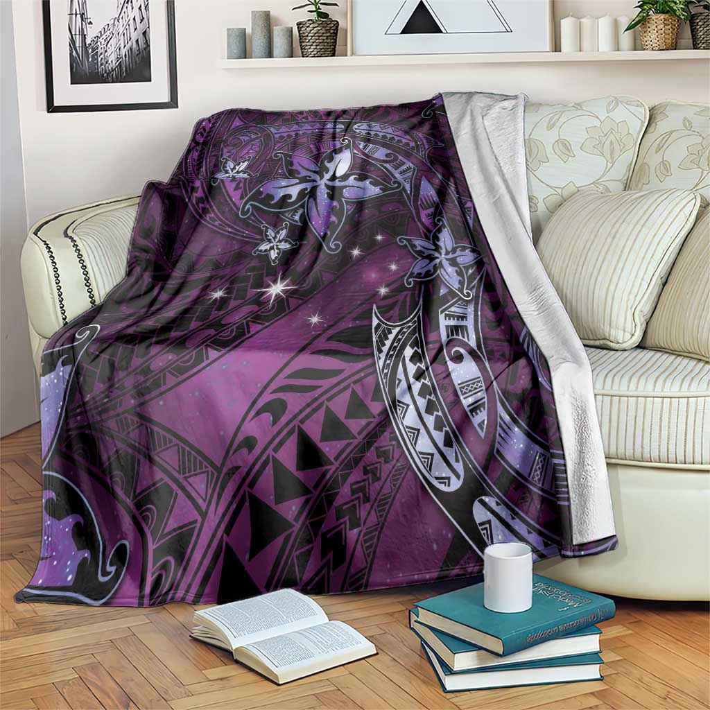 Hawaii Makahiki Season Blanket Floral Tribal Tattoo Purple Galaxy