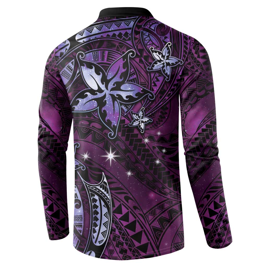 Hawaii Makahiki Season Button Sweatshirt Floral Tribal Tattoo Purple Galaxy LT05 - Polynesian Pride