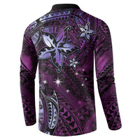 Hawaii Makahiki Season Button Sweatshirt Floral Tribal Tattoo Purple Galaxy LT05 - Polynesian Pride
