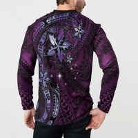 Hawaii Makahiki Season Button Sweatshirt Floral Tribal Tattoo Purple Galaxy LT05 - Polynesian Pride