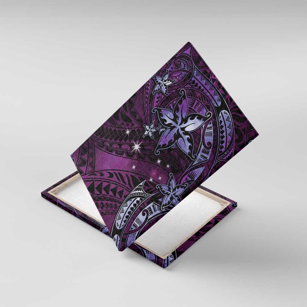 Hawaii Makahiki Season Canvas Wall Art Floral Tribal Tattoo Purple Galaxy LT05 With Frame Purple - Polynesian Pride