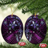 Hawaii Makahiki Season Ceramic Ornament Floral Tribal Tattoo Purple Galaxy LT05 Oval Purple - Polynesian Pride