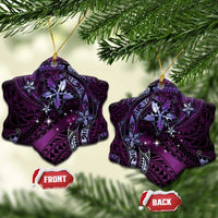 Hawaii Makahiki Season Ceramic Ornament Floral Tribal Tattoo Purple Galaxy LT05 Snow Flake Purple - Polynesian Pride