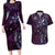 Hawaii Makahiki Season Couples Matching Long Sleeve Bodycon Dress and Hawaiian Shirt Floral Tribal Tattoo Purple Galaxy