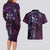 Hawaii Makahiki Season Couples Matching Long Sleeve Bodycon Dress and Hawaiian Shirt Floral Tribal Tattoo Purple Galaxy