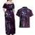 Hawaii Makahiki Season Couples Matching Off Shoulder Maxi Dress and Hawaiian Shirt Floral Tribal Tattoo Purple Galaxy