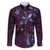 Hawaii Makahiki Season Family Matching Long Sleeve Bodycon Dress and Hawaiian Shirt Floral Tribal Tattoo Purple Galaxy