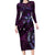 Hawaii Makahiki Season Family Matching Long Sleeve Bodycon Dress and Hawaiian Shirt Floral Tribal Tattoo Purple Galaxy