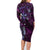 Hawaii Makahiki Season Family Matching Long Sleeve Bodycon Dress and Hawaiian Shirt Floral Tribal Tattoo Purple Galaxy