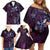 Hawaii Makahiki Season Family Matching Off Shoulder Short Dress and Hawaiian Shirt Floral Tribal Tattoo Purple Galaxy