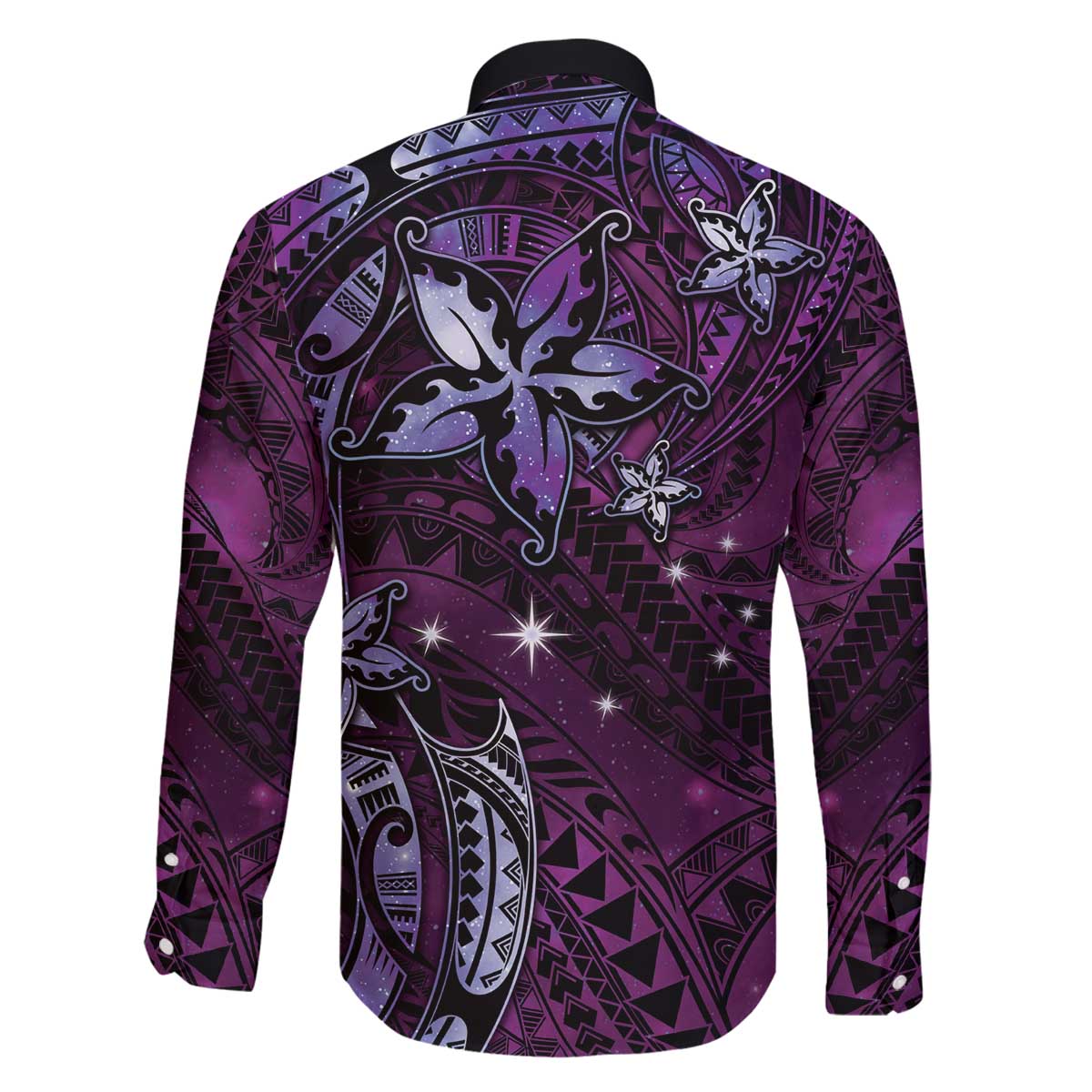 Hawaii Makahiki Season Family Matching Off Shoulder Short Dress and Hawaiian Shirt Floral Tribal Tattoo Purple Galaxy