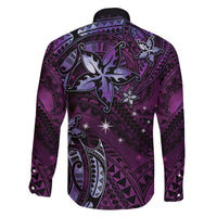 Hawaii Makahiki Season Family Matching Off Shoulder Short Dress and Hawaiian Shirt Floral Tribal Tattoo Purple Galaxy