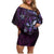 Hawaii Makahiki Season Family Matching Off Shoulder Short Dress and Hawaiian Shirt Floral Tribal Tattoo Purple Galaxy