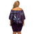 Hawaii Makahiki Season Family Matching Off Shoulder Short Dress and Hawaiian Shirt Floral Tribal Tattoo Purple Galaxy