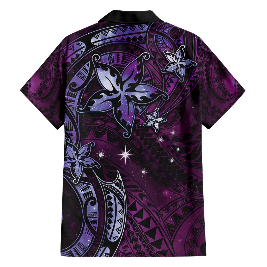 Hawaii Makahiki Season Family Matching Short Sleeve Bodycon Dress and Hawaiian Shirt Floral Tribal Tattoo Purple Galaxy