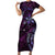 Hawaii Makahiki Season Family Matching Short Sleeve Bodycon Dress and Hawaiian Shirt Floral Tribal Tattoo Purple Galaxy