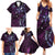 Hawaii Makahiki Season Family Matching Summer Maxi Dress and Hawaiian Shirt Floral Tribal Tattoo Purple Galaxy