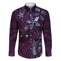 Hawaii Makahiki Season Family Matching Summer Maxi Dress and Hawaiian Shirt Floral Tribal Tattoo Purple Galaxy