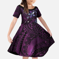 Hawaii Makahiki Season Family Matching Tank Maxi Dress and Hawaiian Shirt Floral Tribal Tattoo Purple Galaxy