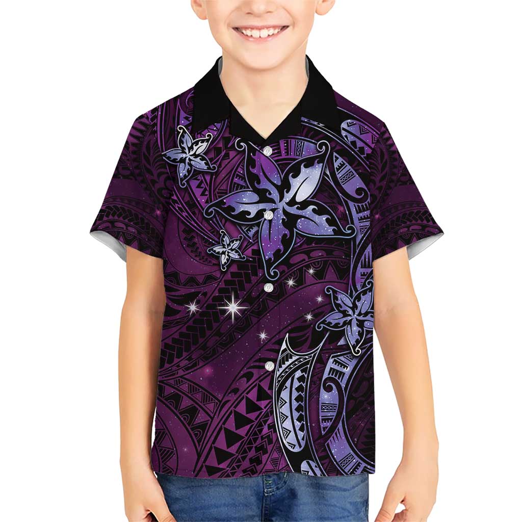 Hawaii Makahiki Season Kid Hawaiian Shirt Floral Tribal Tattoo Purple Galaxy
