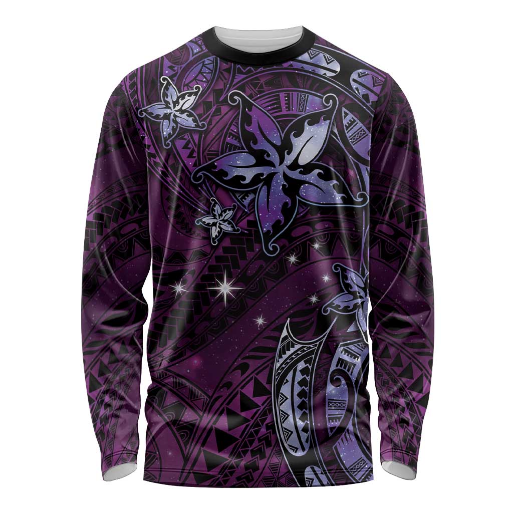 Hawaii Makahiki Season Long Sleeve Shirt Floral Tribal Tattoo Purple Galaxy