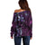 Hawaii Makahiki Season Off Shoulder Sweater Floral Tribal Tattoo Purple Galaxy