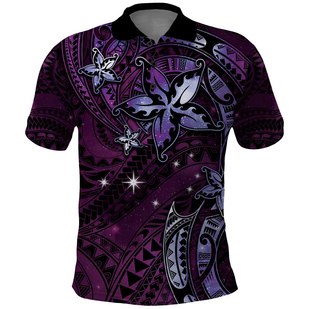 Hawaii Makahiki Season Polo Shirt Floral Tribal Tattoo Purple Galaxy