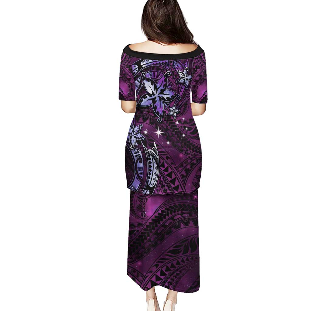Hawaii Makahiki Season Puletasi Floral Tribal Tattoo Purple Galaxy