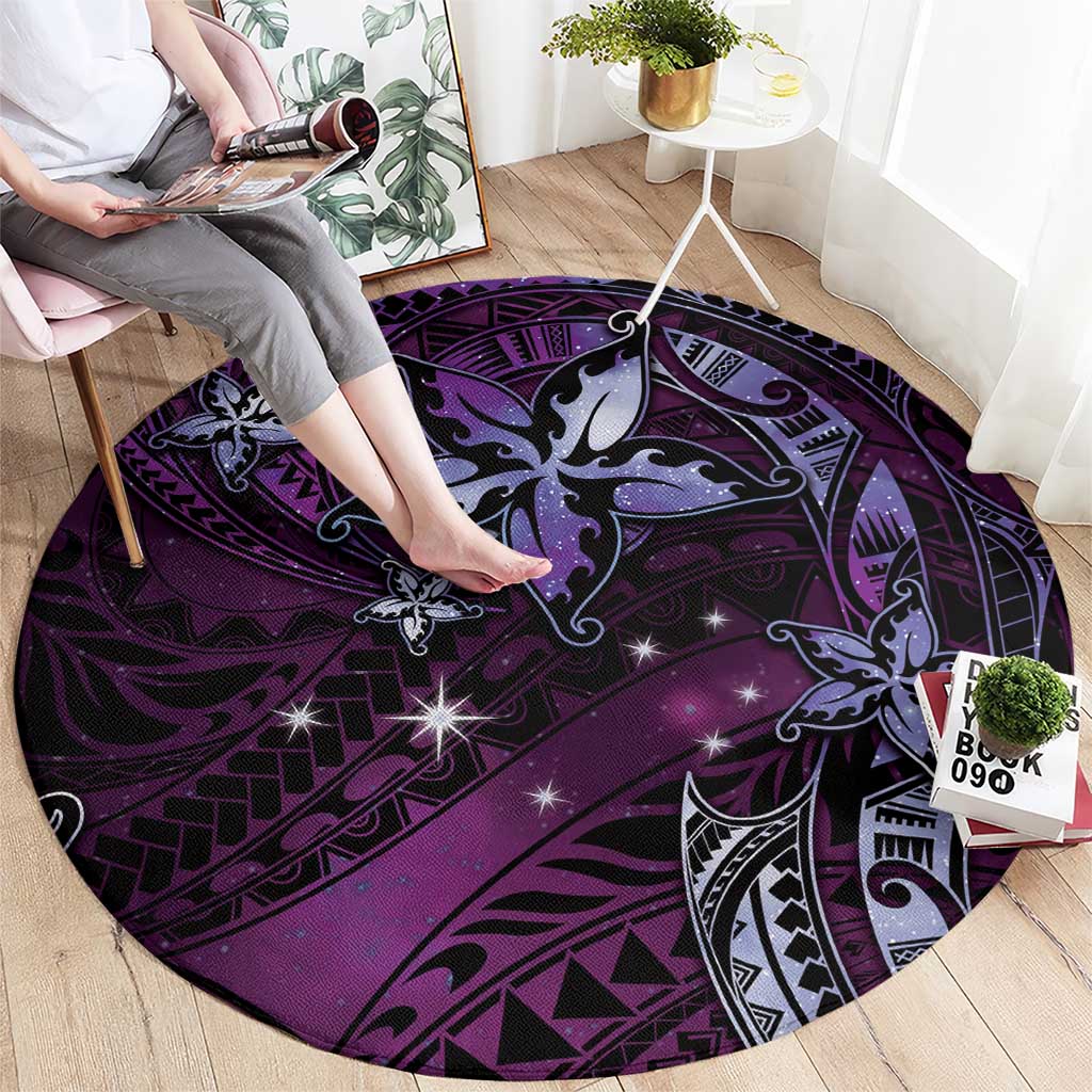 Hawaii Makahiki Season Round Carpet Floral Tribal Tattoo Purple Galaxy