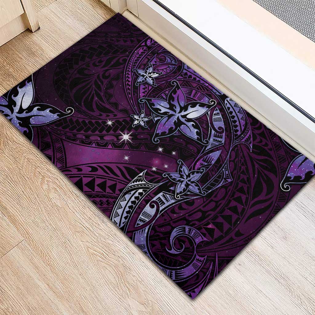 Hawaii Makahiki Season Rubber Doormat Floral Tribal Tattoo Purple Galaxy LT05 - Polynesian Pride