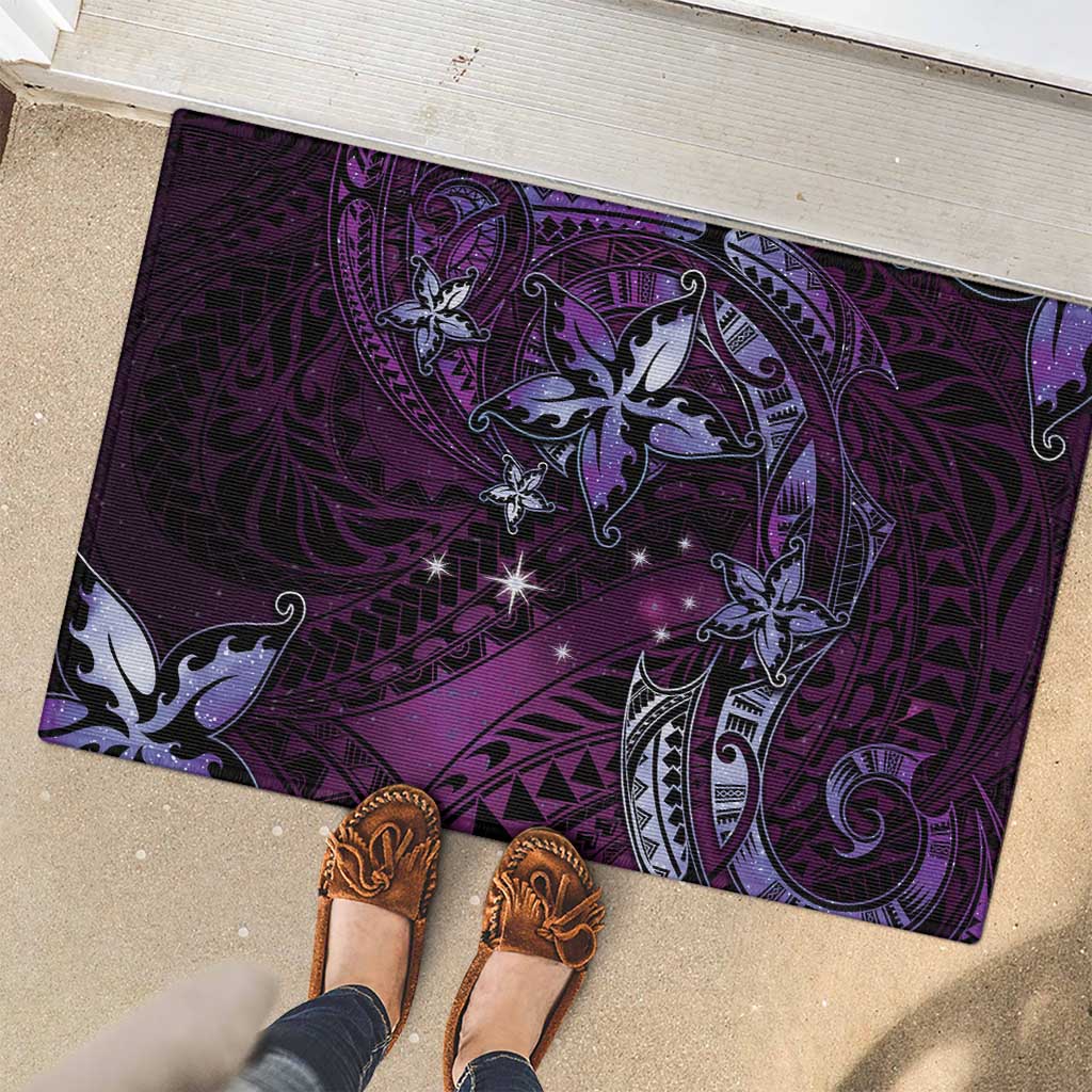 Hawaii Makahiki Season Rubber Doormat Floral Tribal Tattoo Purple Galaxy LT05 - Polynesian Pride
