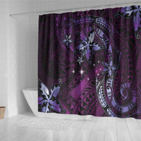 Hawaii Makahiki Season Shower Curtain Floral Tribal Tattoo Purple Galaxy