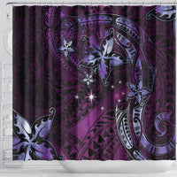 Hawaii Makahiki Season Shower Curtain Floral Tribal Tattoo Purple Galaxy
