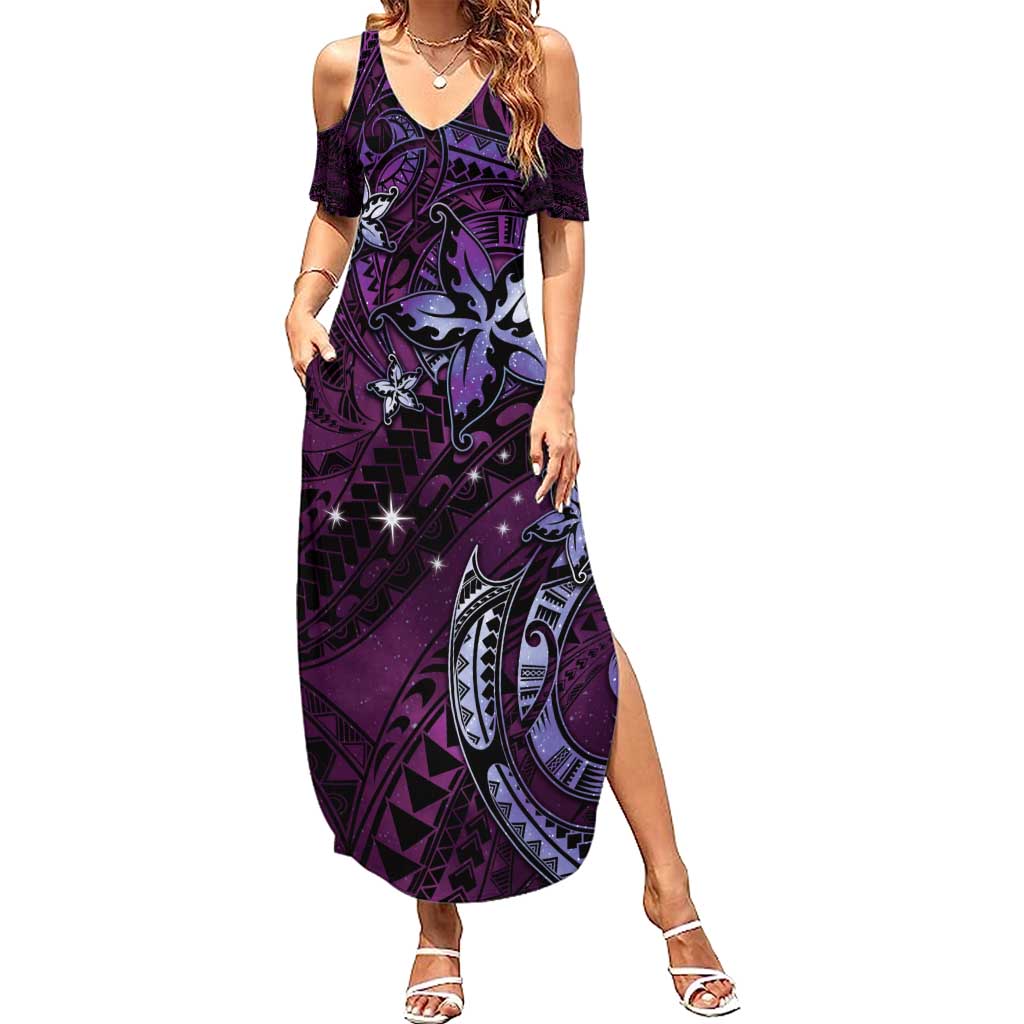 Hawaii Makahiki Season Summer Maxi Dress Floral Tribal Tattoo Purple Galaxy LT05 Women Purple - Polynesian Pride