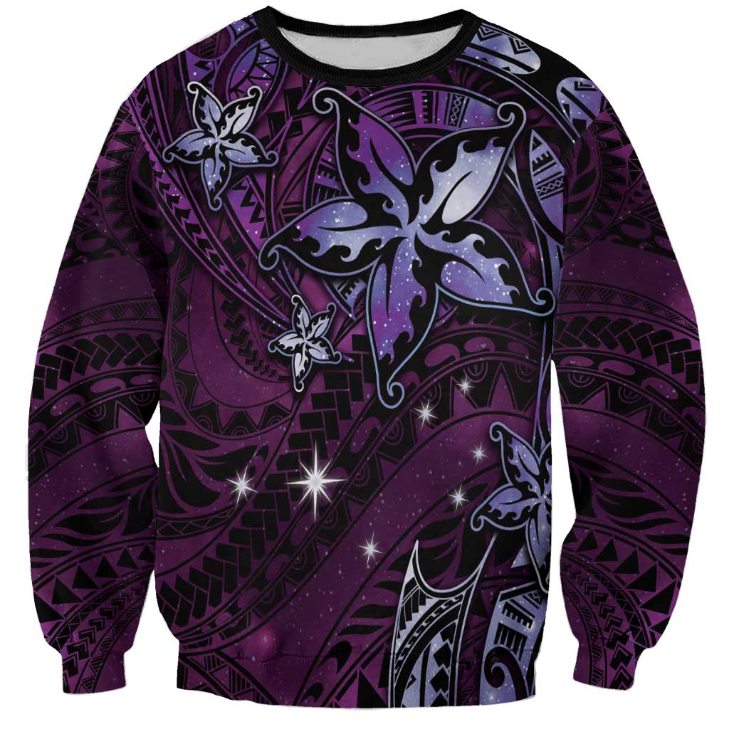 Hawaii Makahiki Season Sweatshirt Floral Tribal Tattoo Purple Galaxy LT05 Unisex Purple - Polynesian Pride