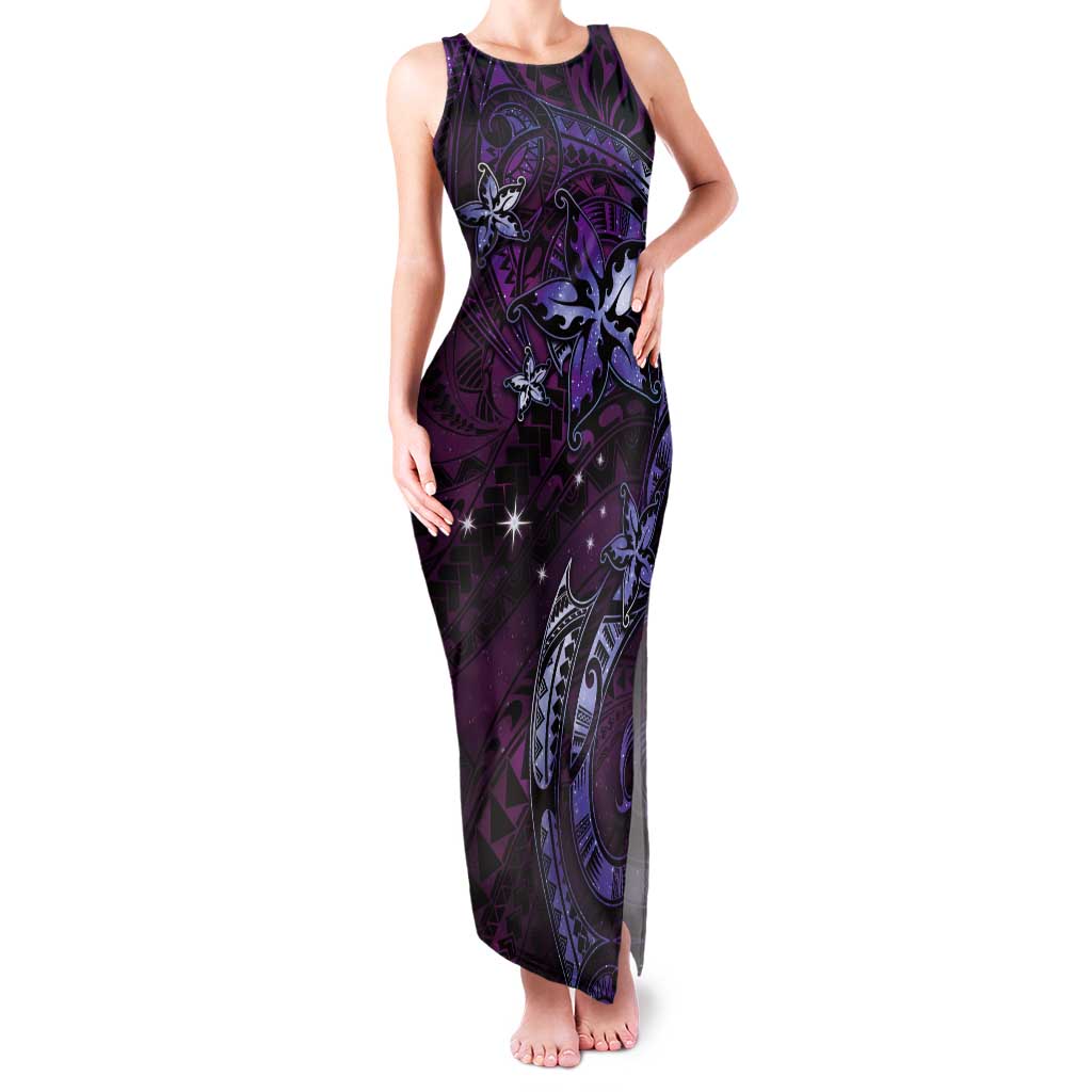 Hawaii Makahiki Season Tank Maxi Dress Floral Tribal Tattoo Purple Galaxy LT05 Women Purple - Polynesian Pride