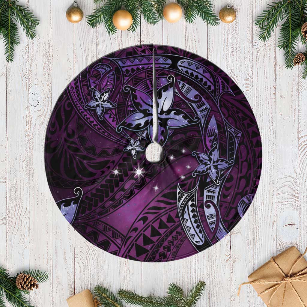 Hawaii Makahiki Season Tree Skirt Floral Tribal Tattoo Purple Galaxy