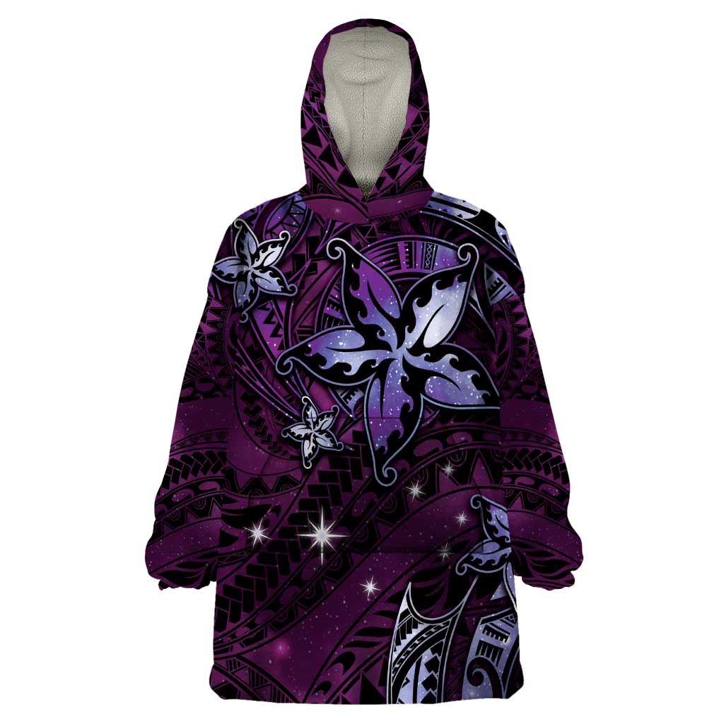 Hawaii Makahiki Season Wearable Blanket Hoodie Floral Tribal Tattoo Purple Galaxy