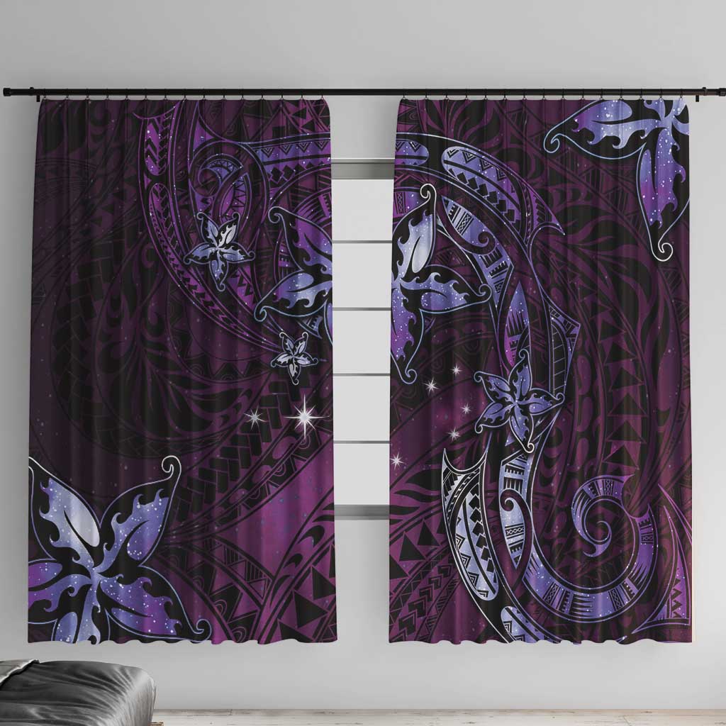 Hawaii Makahiki Season Window Curtain Floral Tribal Tattoo Purple Galaxy LT05 With Hooks Purple - Polynesian Pride
