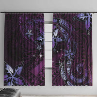 Hawaii Makahiki Season Window Curtain Floral Tribal Tattoo Purple Galaxy LT05 With Hooks Purple - Polynesian Pride