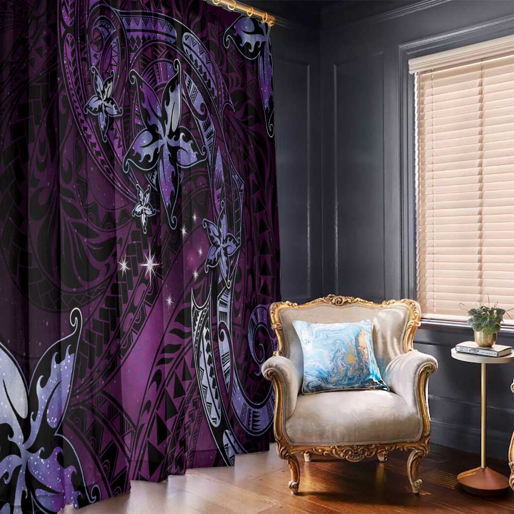 Hawaii Makahiki Season Window Curtain Floral Tribal Tattoo Purple Galaxy LT05 - Polynesian Pride