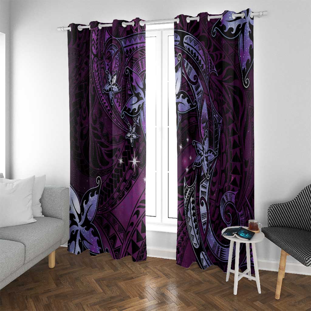 Hawaii Makahiki Season Window Curtain Floral Tribal Tattoo Purple Galaxy LT05 With Grommets Purple - Polynesian Pride