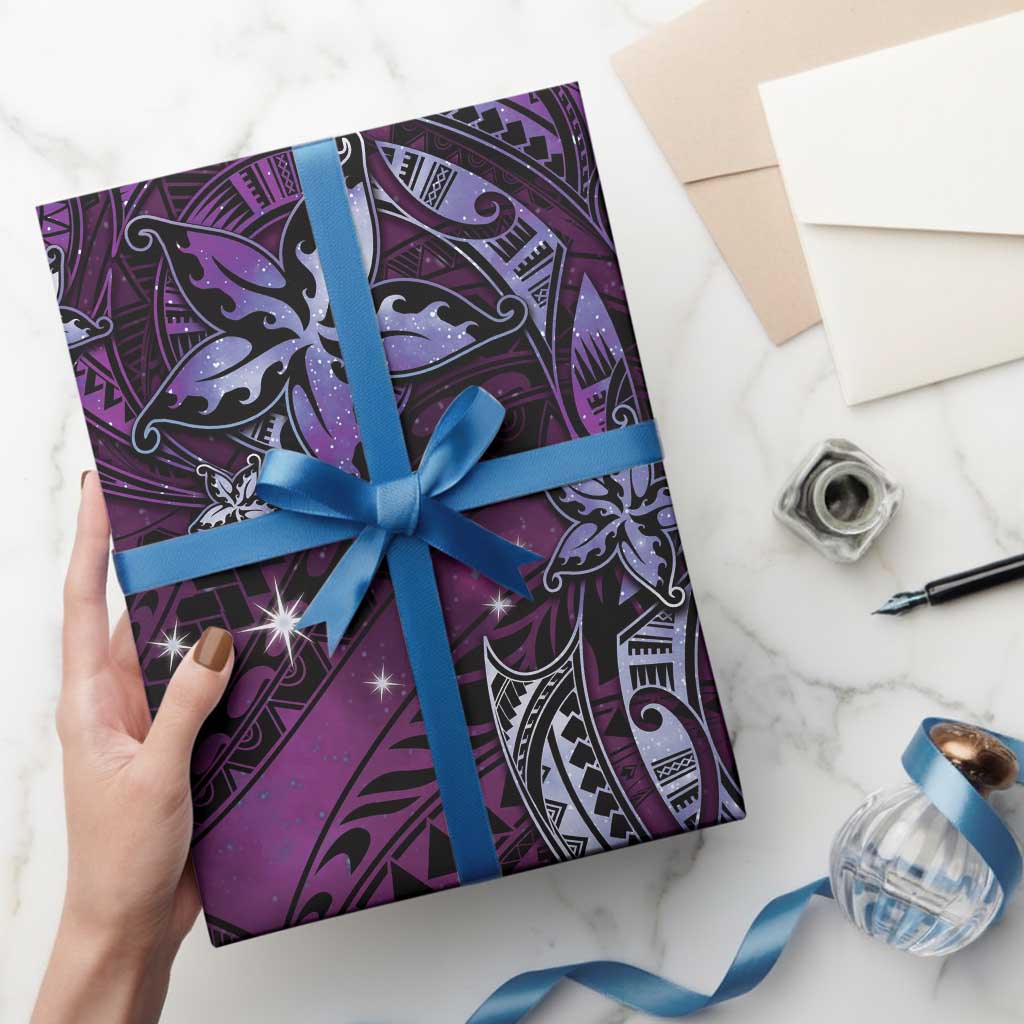 Hawaii Makahiki Season Wrapping Paper Floral Tribal Tattoo Purple Galaxy LT05 - Polynesian Pride