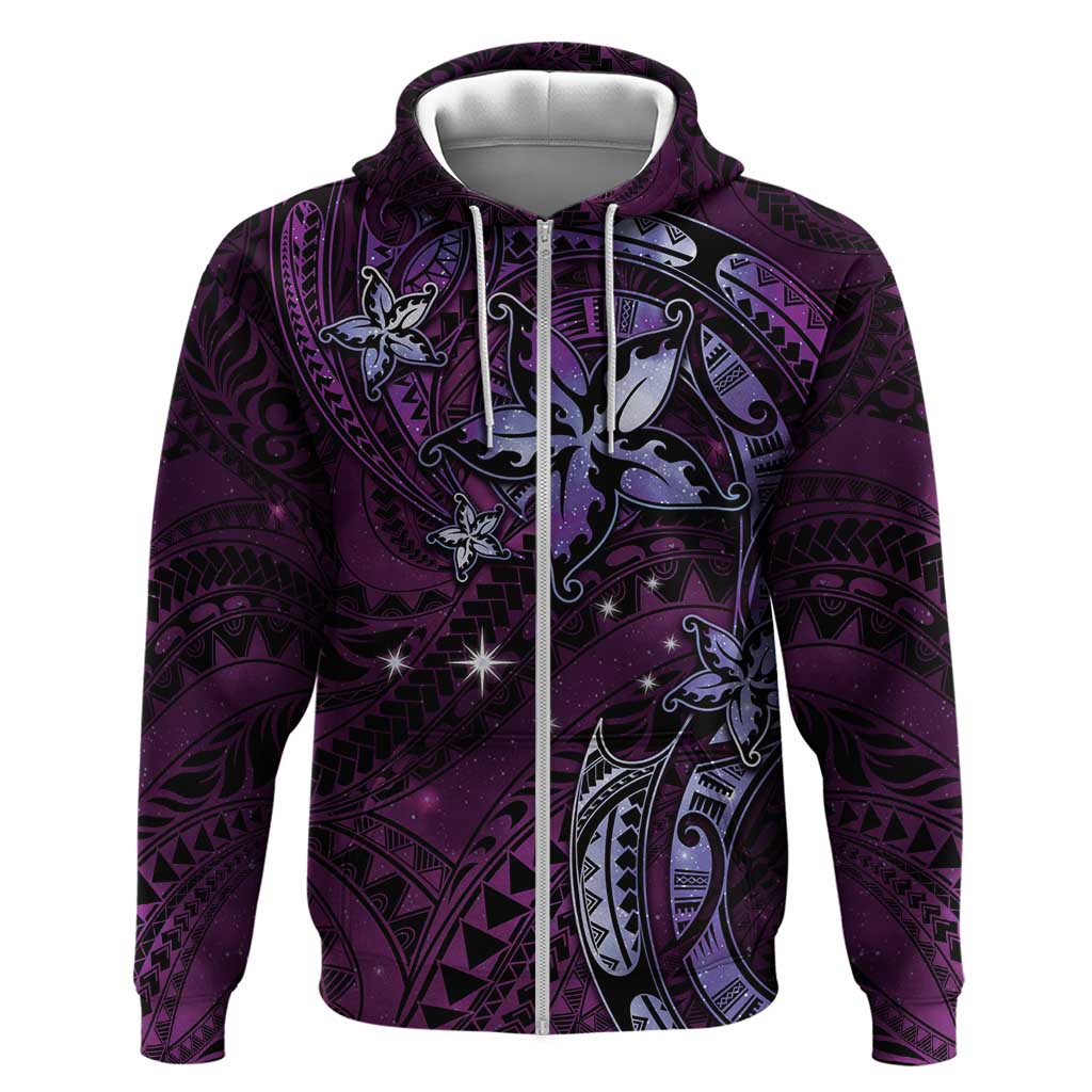 Hawaii Makahiki Season Zip Hoodie Floral Tribal Tattoo Purple Galaxy