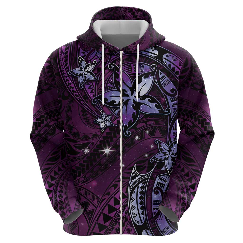 Hawaii Makahiki Season Zip Hoodie Floral Tribal Tattoo Purple Galaxy