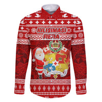 Personalized Tonga Christmas Family Matching Tank Maxi Dress and Hawaiian Shirt Kilisimasi Fiefia Santas Coat Of Arms LT05 Dad's Shirt - Long Sleeve Red - Polynesian Pride