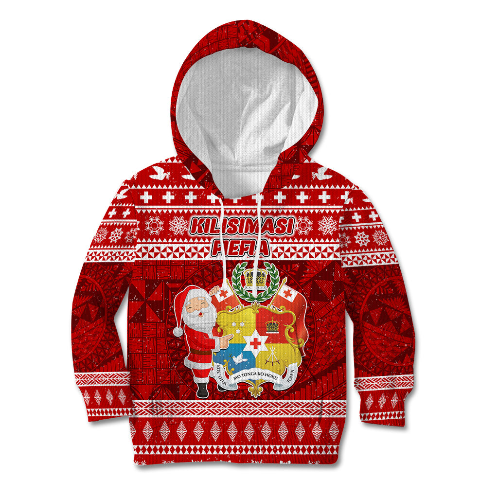 Personalized Tonga Christmas Kid Hoodie Kilisimasi Fiefia Santas Coat Of Arms LT05 Hoodie Red - Polynesian Pride