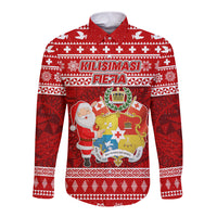 Personalized Tonga Christmas Long Sleeve Button Shirt Kilisimasi Fiefia Santas Coat Of Arms LT05 Unisex Red - Polynesian Pride